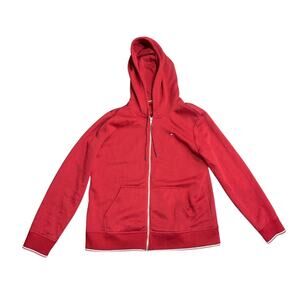 Tommy Hilfiger Womens Full Zip Red Hooded Sweatshirt Size Medium Athletic Casual
